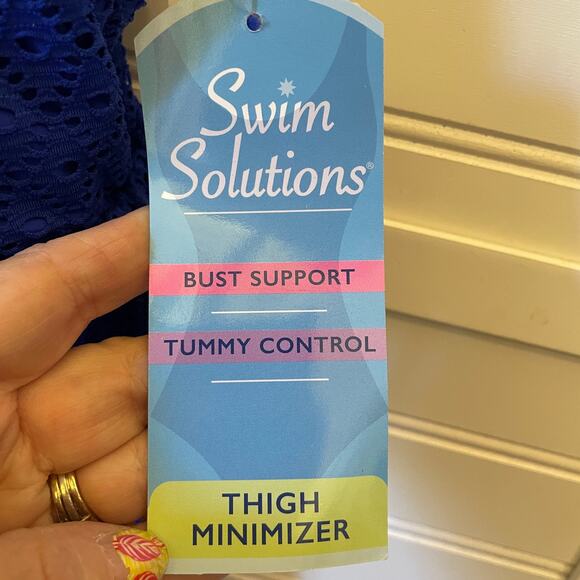 NWT Swim Solutions Tummy Control Bust Support Twist Front Crochet Swimdress - Picture 13 of 15